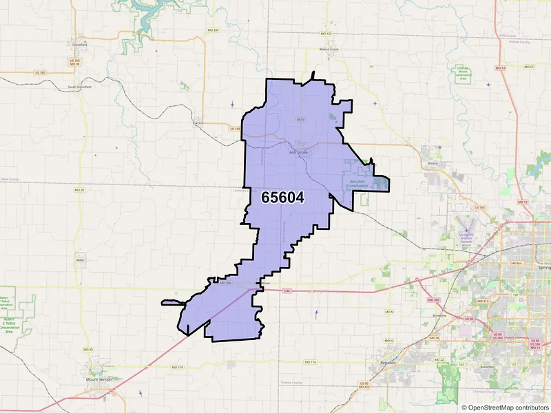 Map of Ash Grove, Missouri and ZIP codes