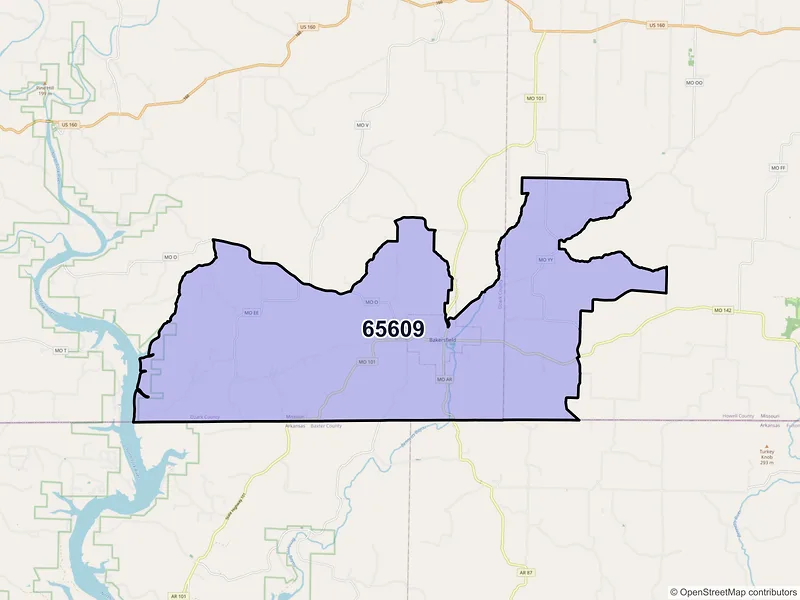 Map of ZIP Code 65609 — Bakersfield, MO