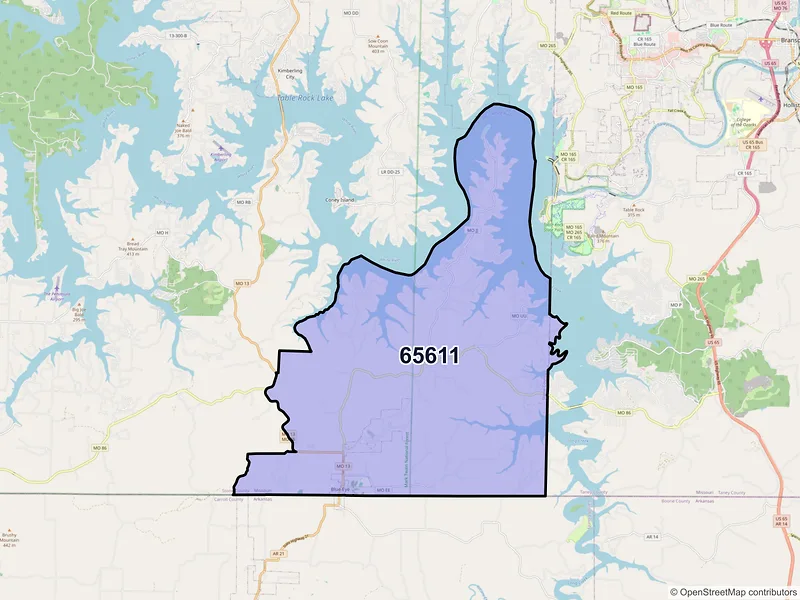 Map of Blue Eye, Missouri and ZIP codes