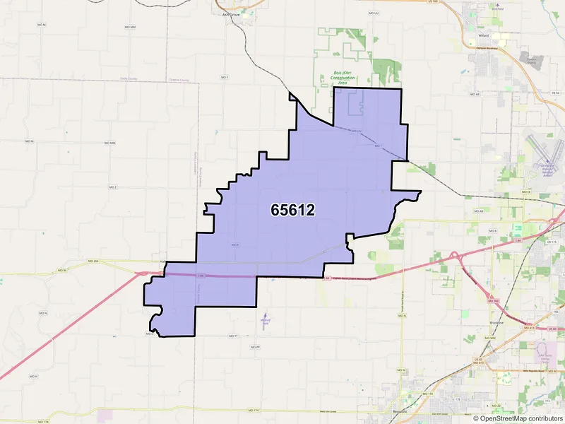Map of ZIP Code 65612 — Bois D Arc, MO