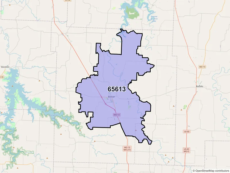 Map of ZIP Code 65613 — Bolivar, MO
