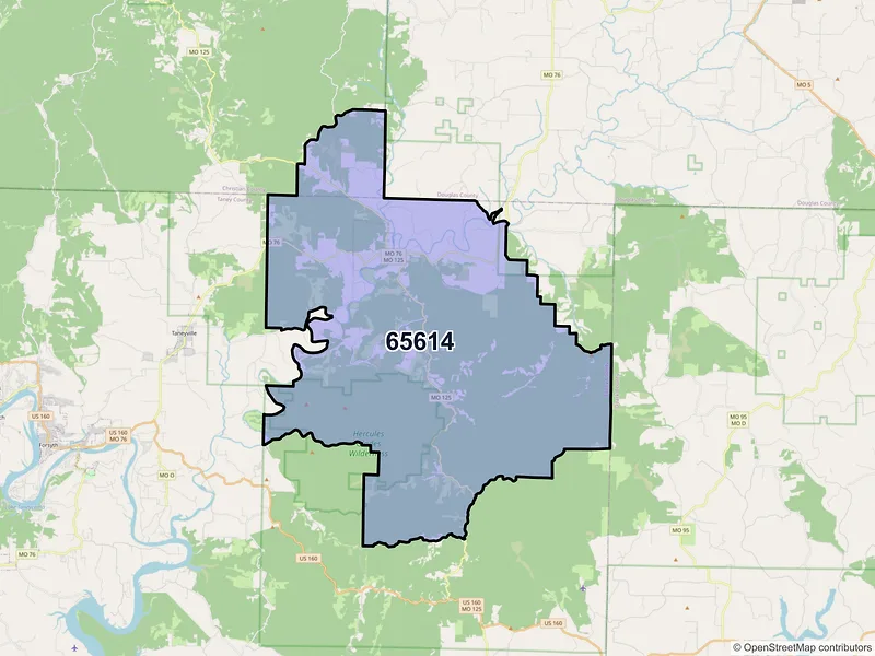 Map of ZIP Code 65614 — Bradleyville, MO