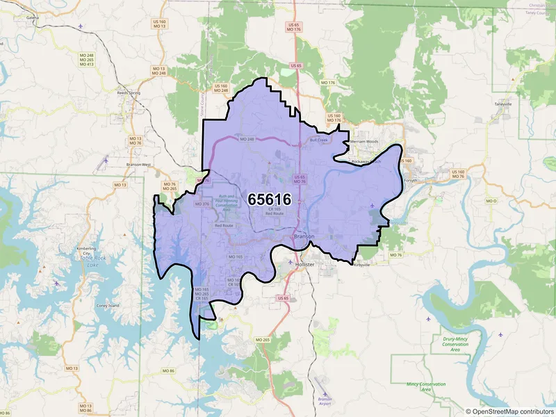 Map of ZIP Code 65616 — Branson, MO