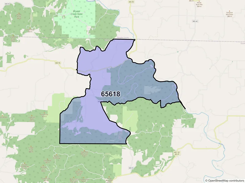 Map of ZIP Code 65618 — Brixey, MO