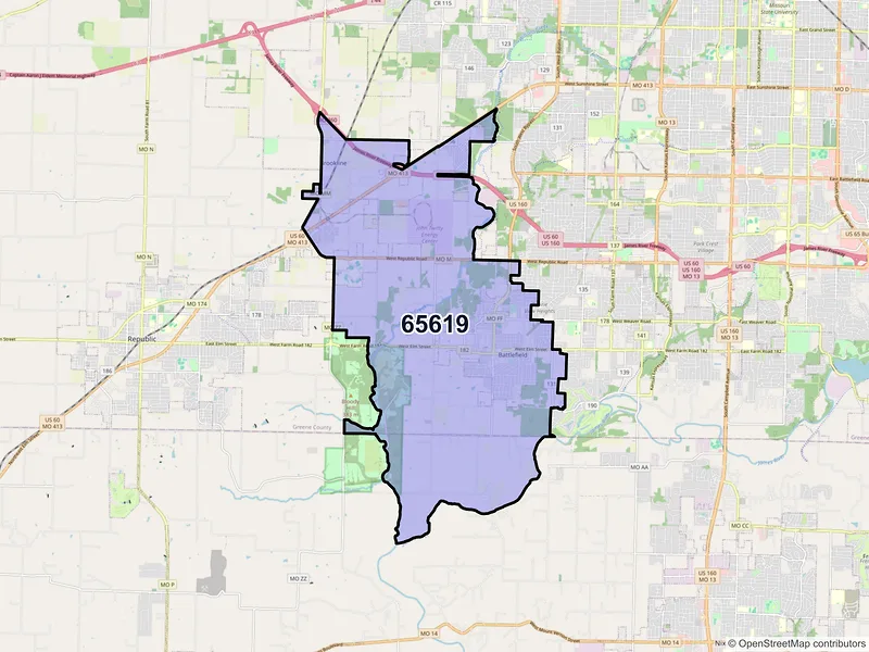 Map of ZIP Code 65619 — Brookline, MO
