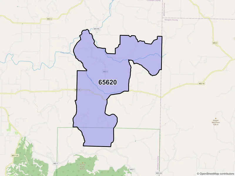 Map of Bruner, Missouri and ZIP codes