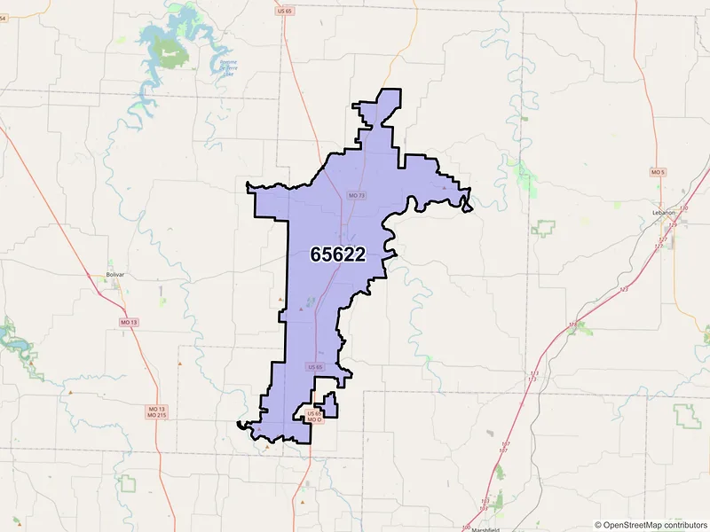 Map of ZIP Code 65622 — Buffalo, MO