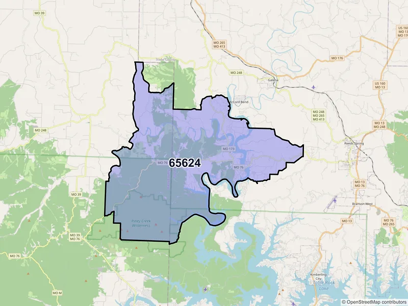 Map of ZIP Code 65624 — Cape Fair, MO