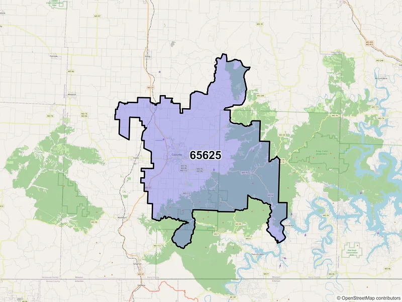Map of ZIP Code 65625 — Cassville, MO