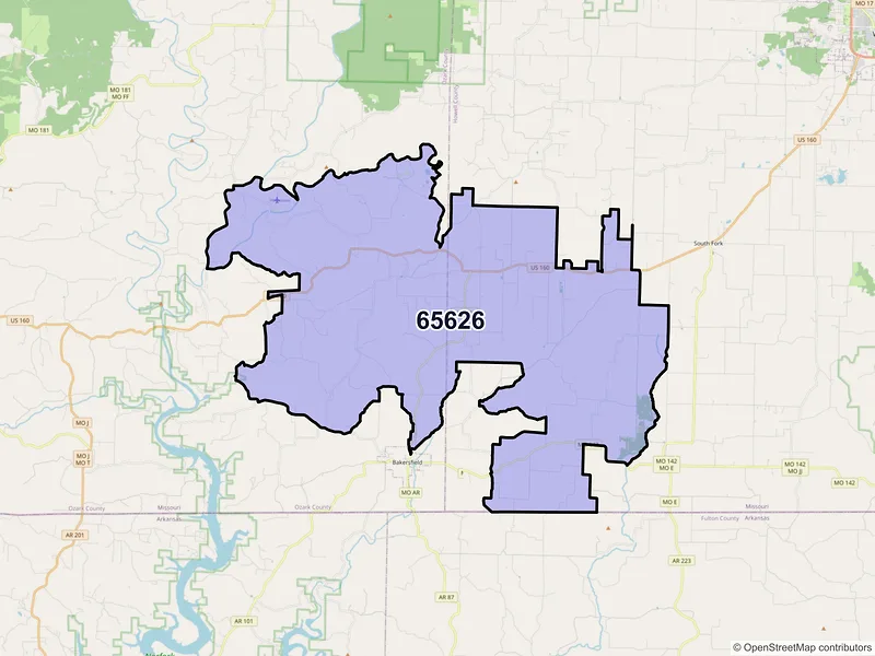 Map of ZIP Code 65626 — Caulfield, MO