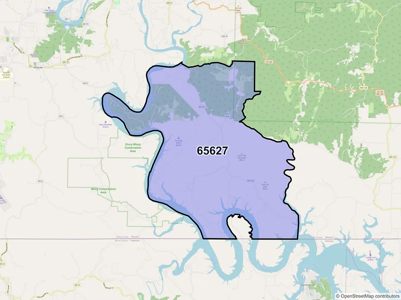 Map of Cedarcreek, Missouri and ZIP codes