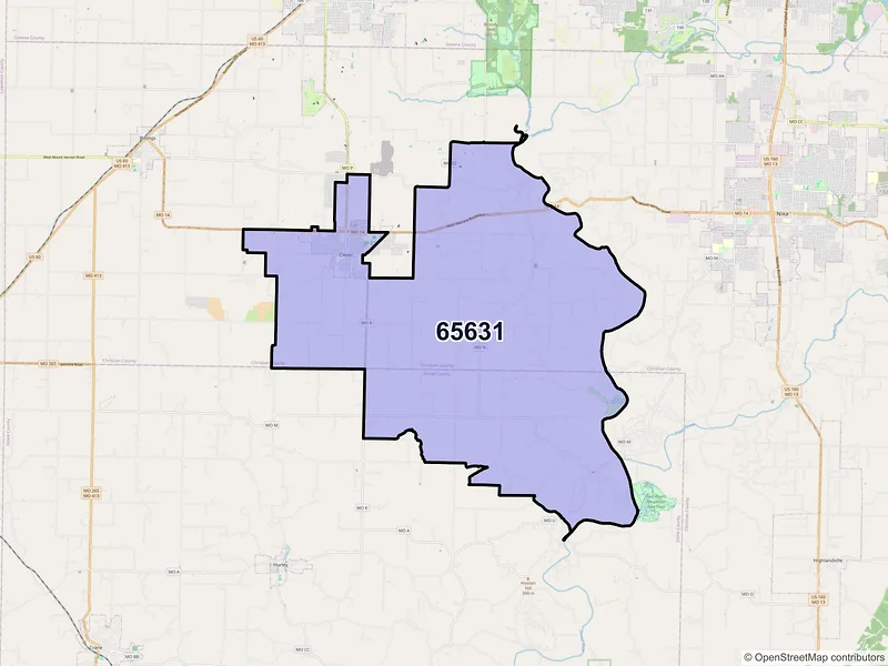 Map of Clever, Missouri and ZIP codes