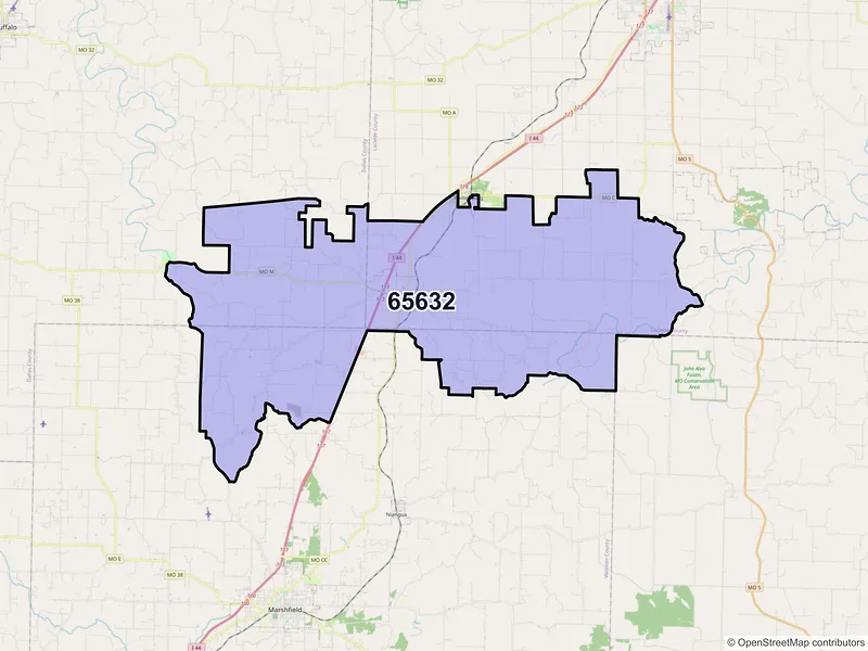 Map of ZIP Code 65632 — Conway, MO