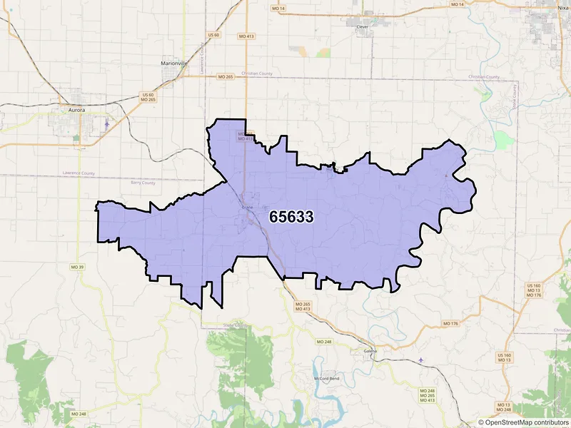 Map of ZIP Code 65633 — Crane, MO