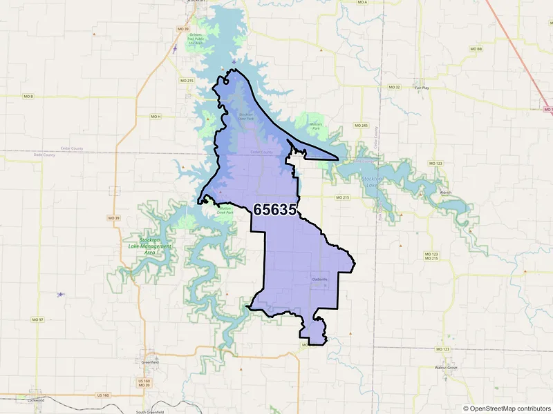 Map of ZIP Code 65635 — Dadeville, MO