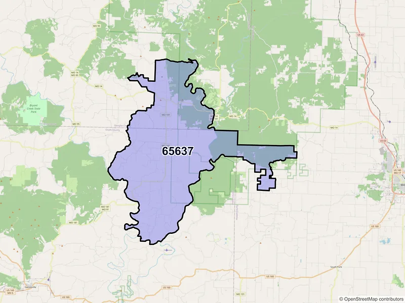 Map of ZIP Code 65637 — Dora, MO