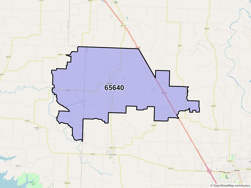 Map of ZIP Code 65640 — Dunnegan, MO