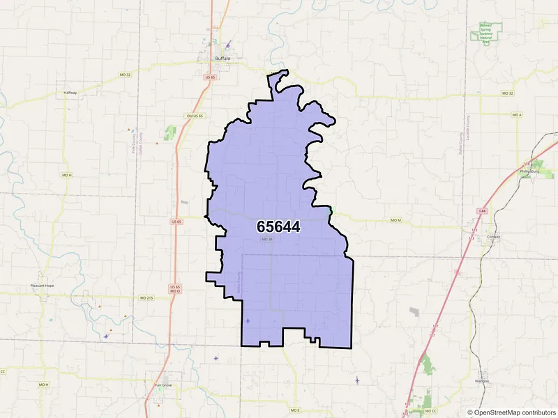 Map of Elkland, Missouri and ZIP codes
