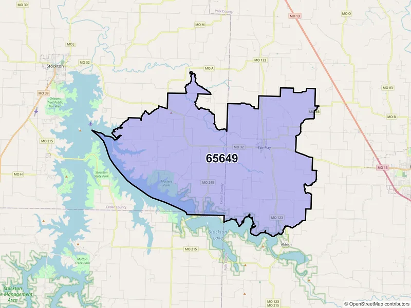 Map of ZIP Code 65649 — Fair Play, MO