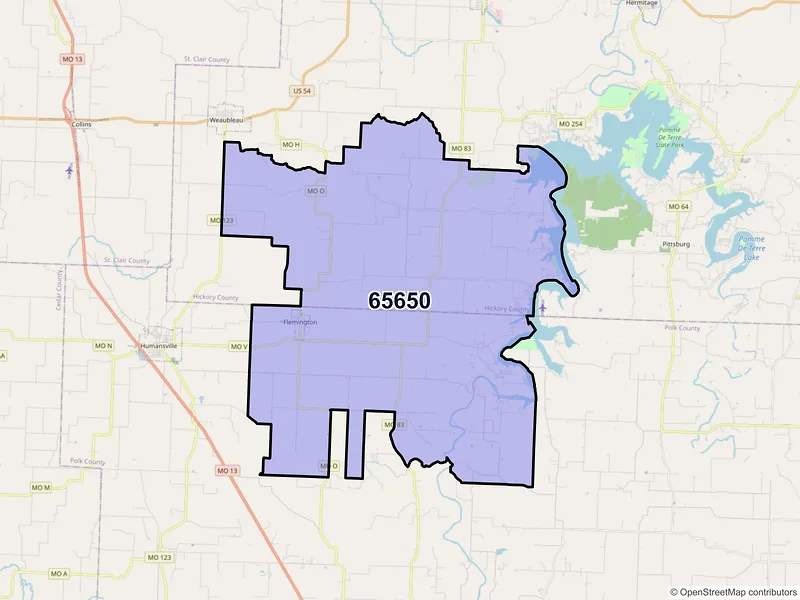 Map of ZIP Code 65650 — Flemington, MO