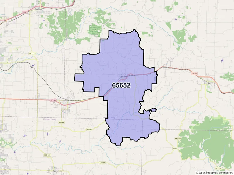 Map of ZIP Code 65652 — Fordland, MO