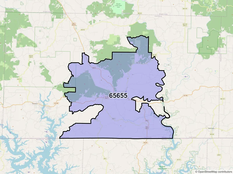 Map of ZIP Code 65655 — Gainesville, MO