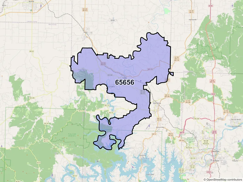 Map of Galena, Missouri and ZIP codes