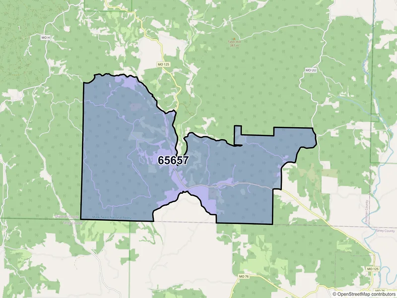 Map of ZIP Code 65657 — Garrison, MO