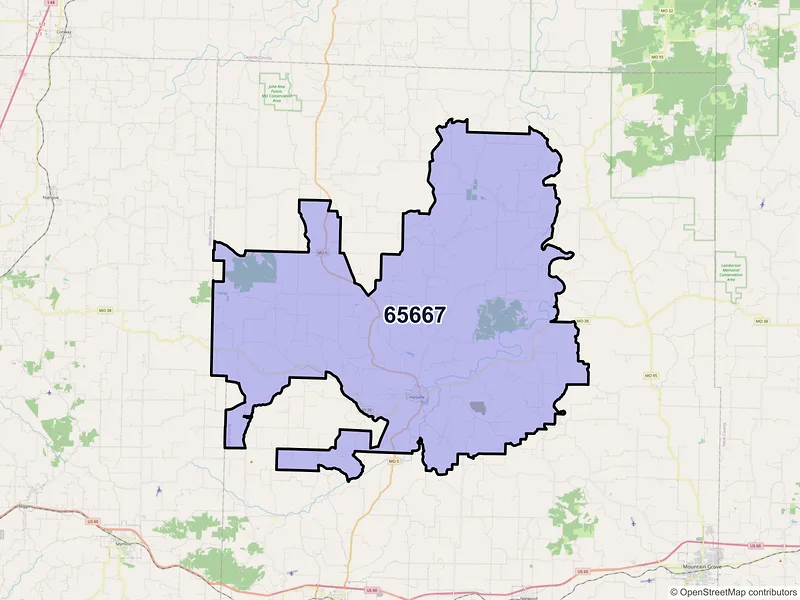 Map of Hartville, Missouri and ZIP codes