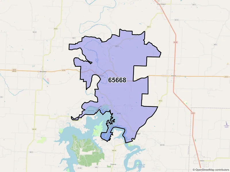 Map of ZIP Code 65668 — Hermitage, MO