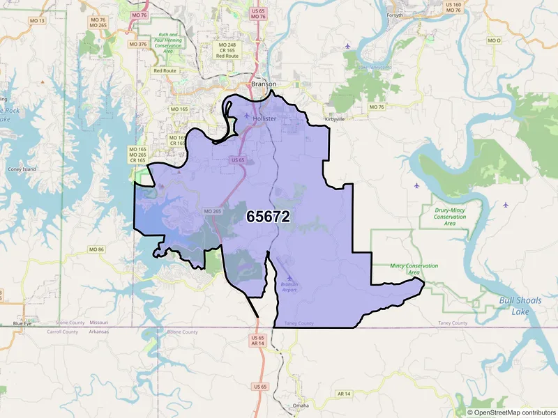 Map of ZIP Code 65672 — Hollister, MO