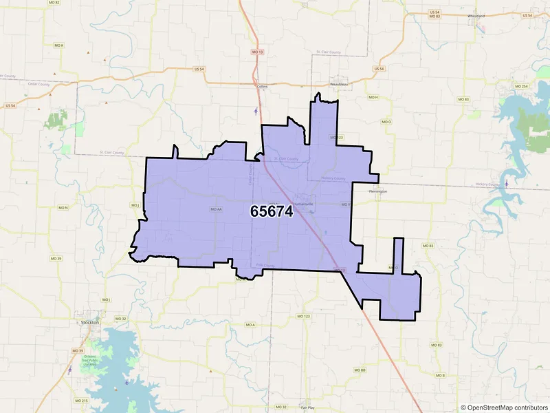 Map of ZIP Code 65674 — Humansville, MO