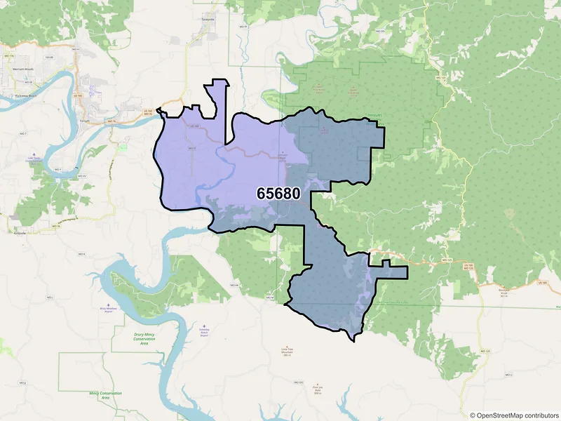 Map of ZIP Code 65680 — Kissee Mills, MO