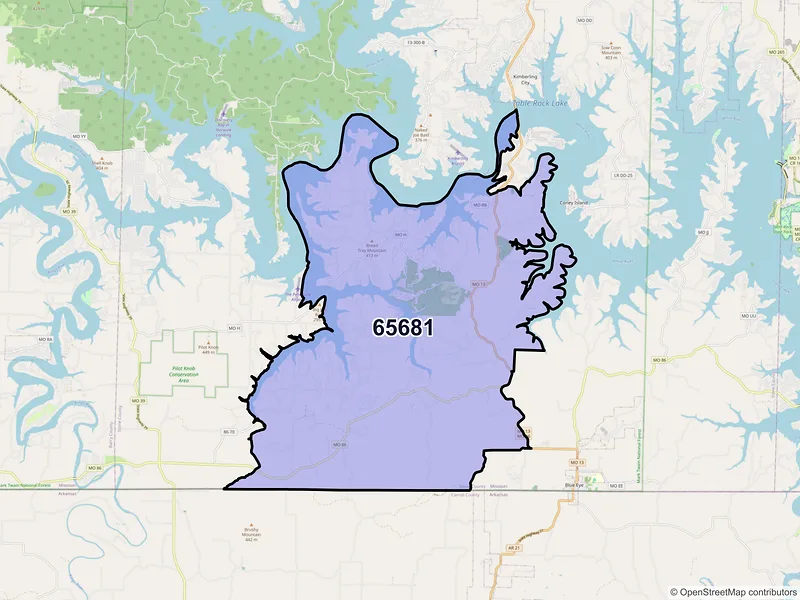 Map of ZIP Code 65681 — Lampe, MO