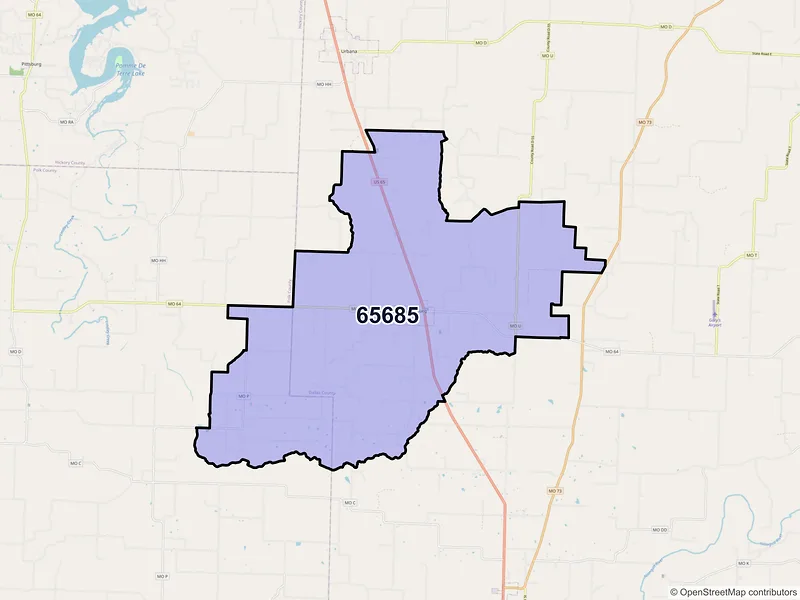 Map of ZIP Code 65685 — Louisburg, MO