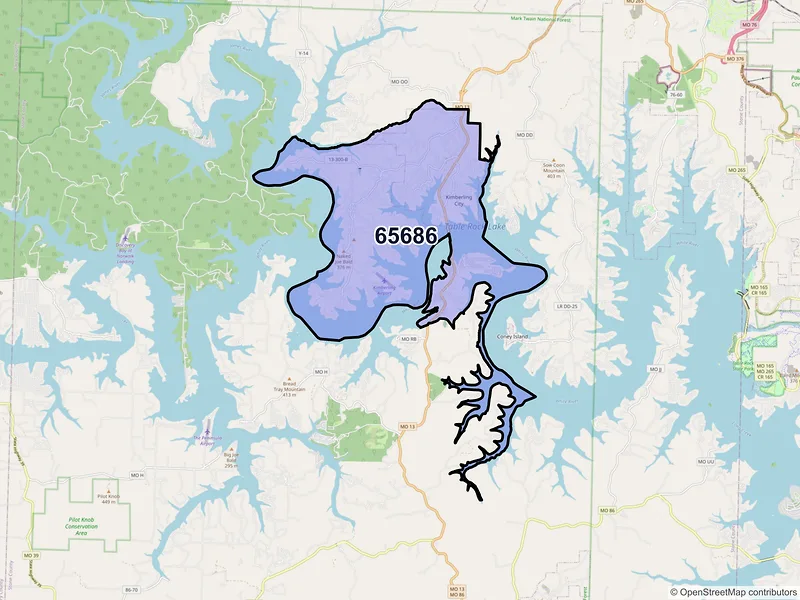 Map of ZIP Code 65686 — Kimberling City, MO