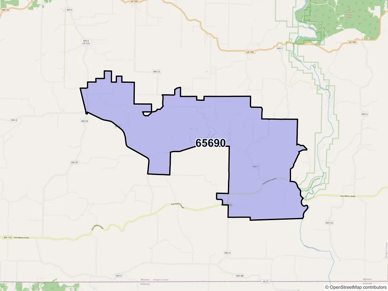 Map of ZIP Code 65690 — Couch, MO