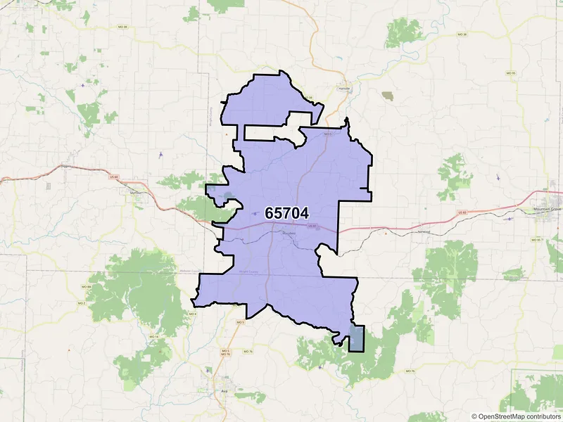 Map of ZIP Code 65704 — Mansfield, MO