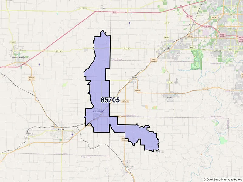 Map of ZIP Code 65705 — Marionville, MO