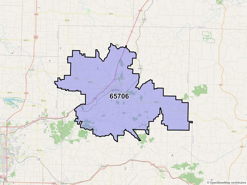 Map of ZIP Code 65706 — Marshfield, MO