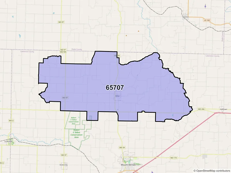 Map of ZIP Code 65707 — Miller, MO