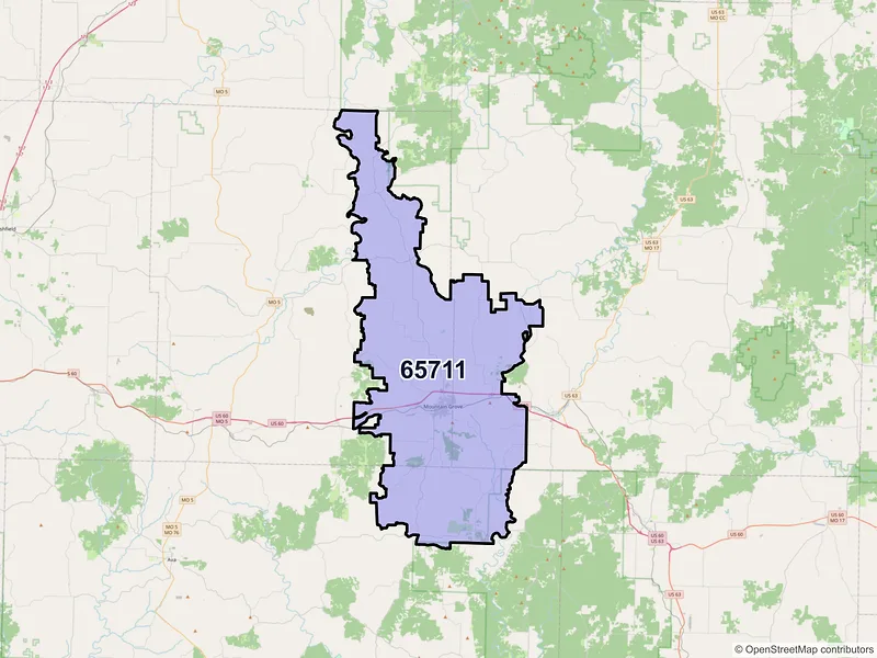 Map of Mountain Grove, Missouri and ZIP codes