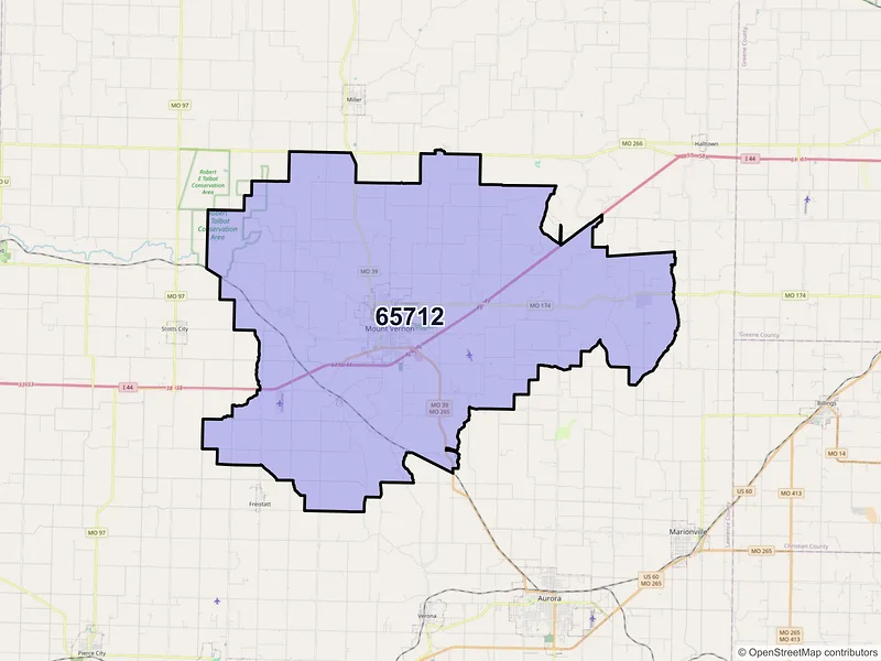 Map of ZIP Code 65712 — Mount Vernon, MO