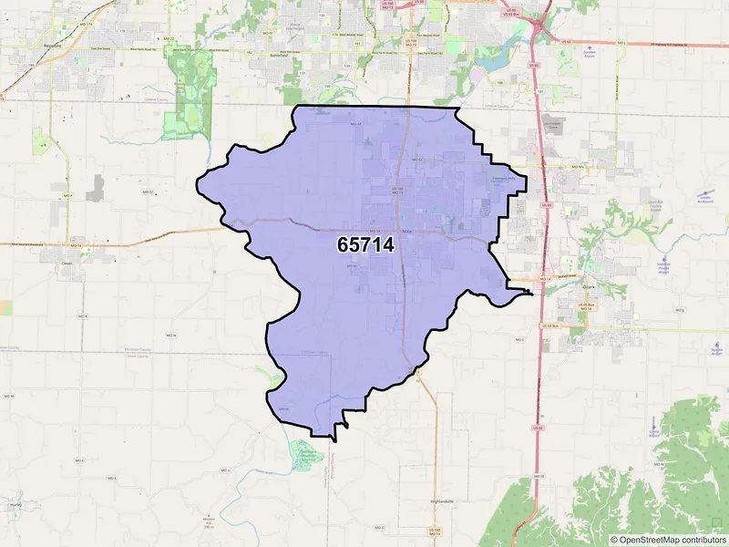 Map of Nixa, Missouri and ZIP codes