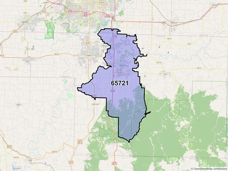 Map of ZIP Code 65721 — Ozark, MO