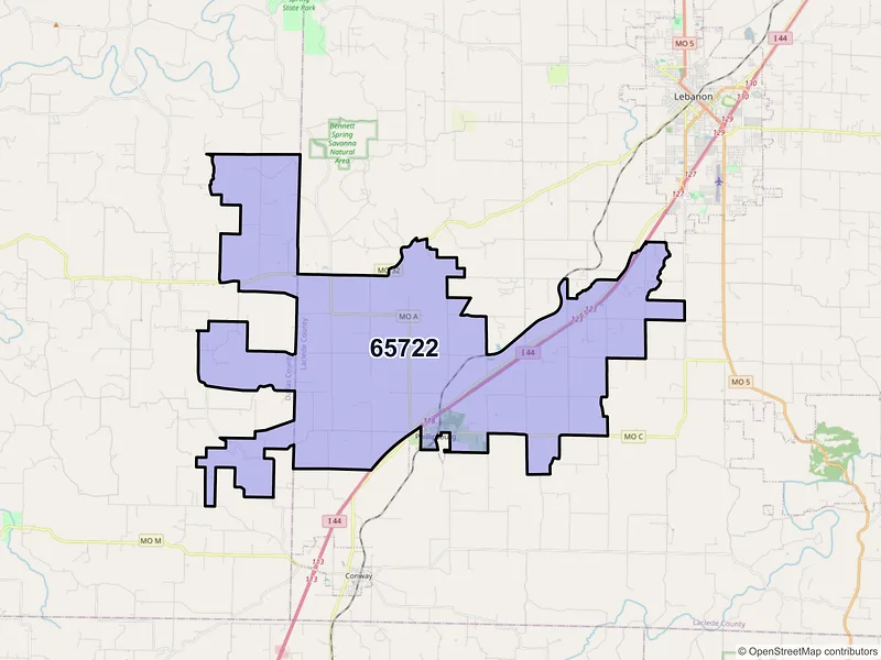 Map of ZIP Code 65722 — Phillipsburg, MO