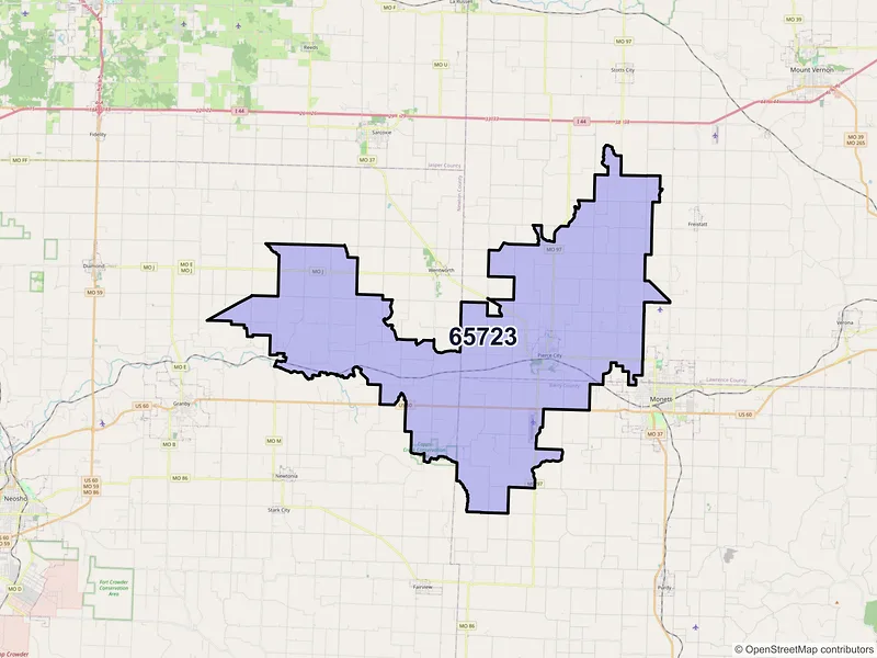 Map of ZIP Code 65723 — Pierce City, MO