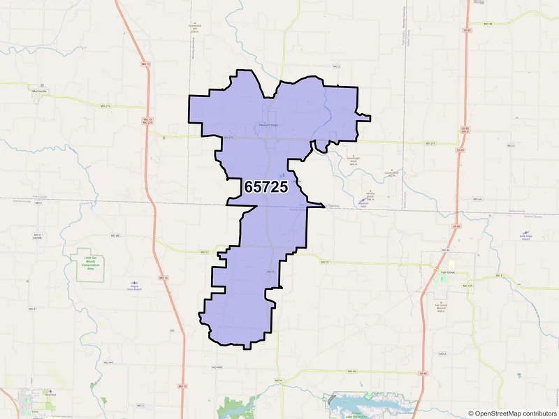 Map of ZIP Code 65725 — Pleasant Hope, MO