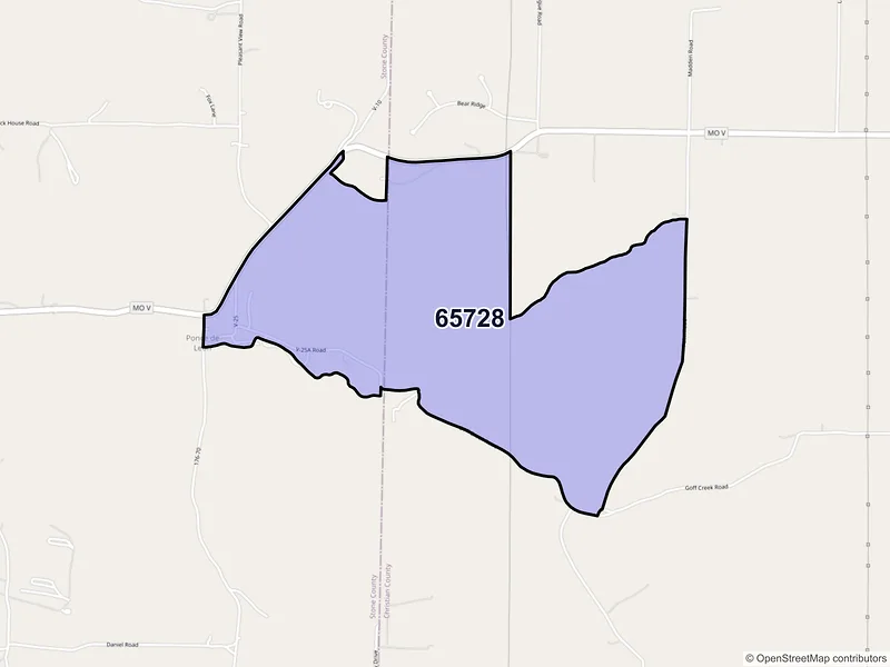 Map of ZIP Code 65728 — Ponce De Leon, MO