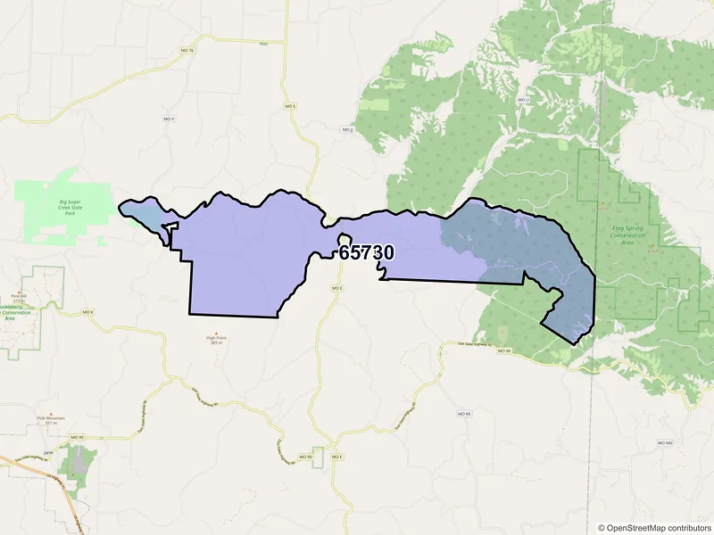Map of ZIP Code 65730 — Powell, MO